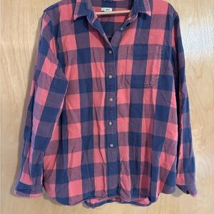 L.L.Bean Buffalo Plaid Flannel Shirt Women’s Large Red Blue Organic Cotton